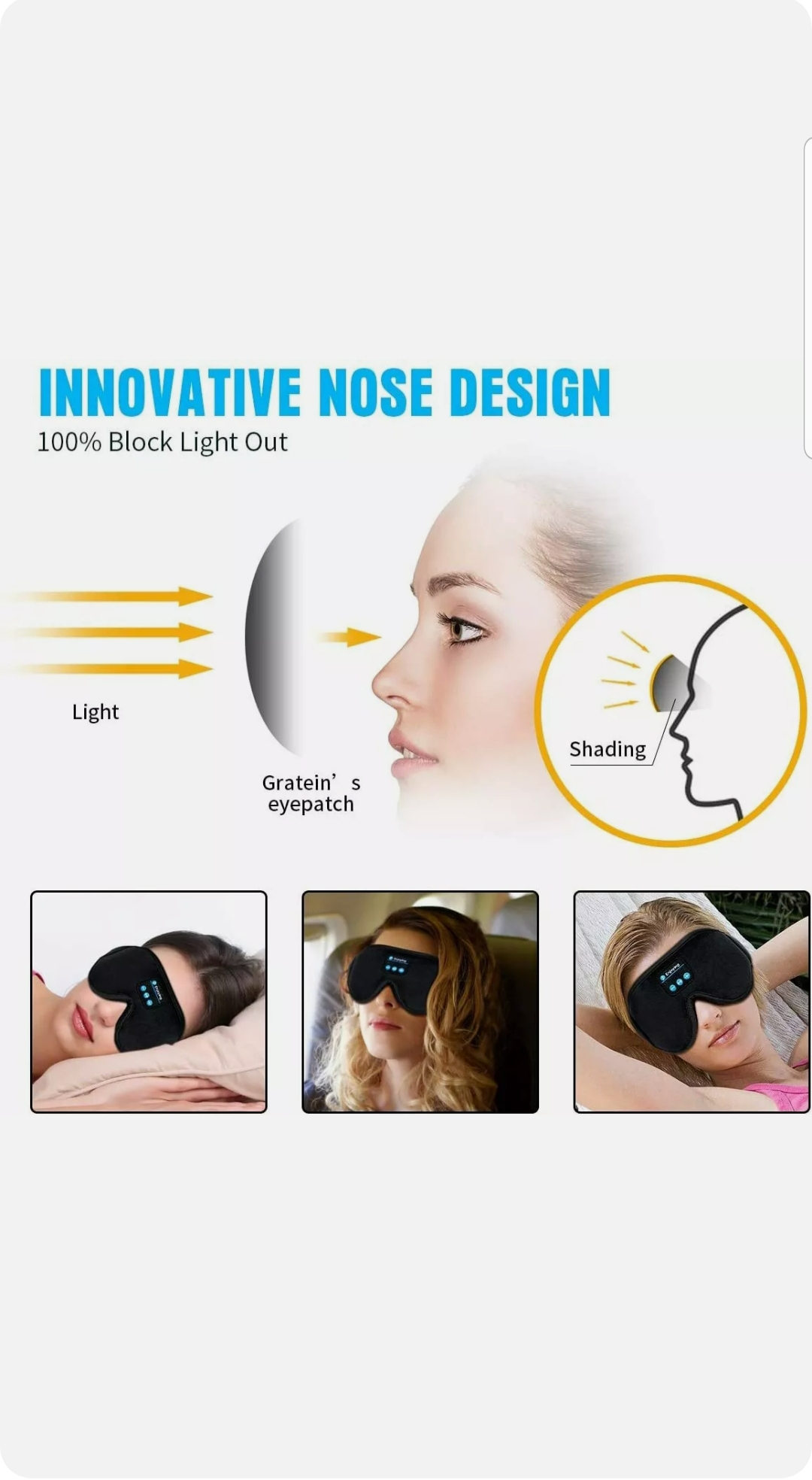 Masque de sommeil Bluetooth 3D avec casque de sommeil, musique et oculaire