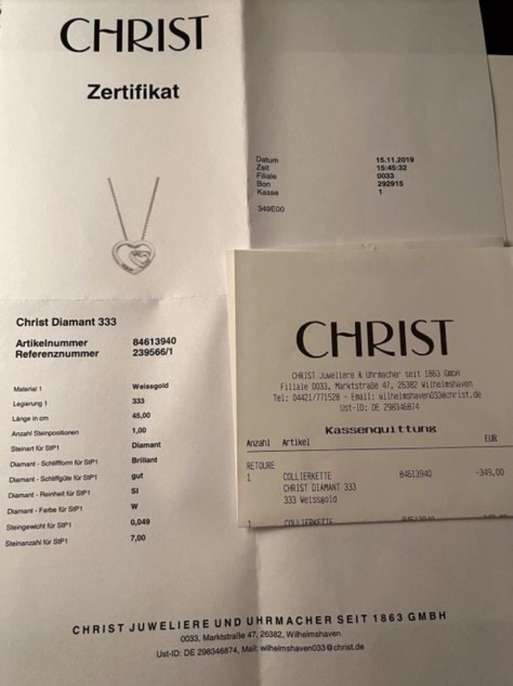 CHAINE COLLIER CHRIST DIAMANT 333 or blanc.