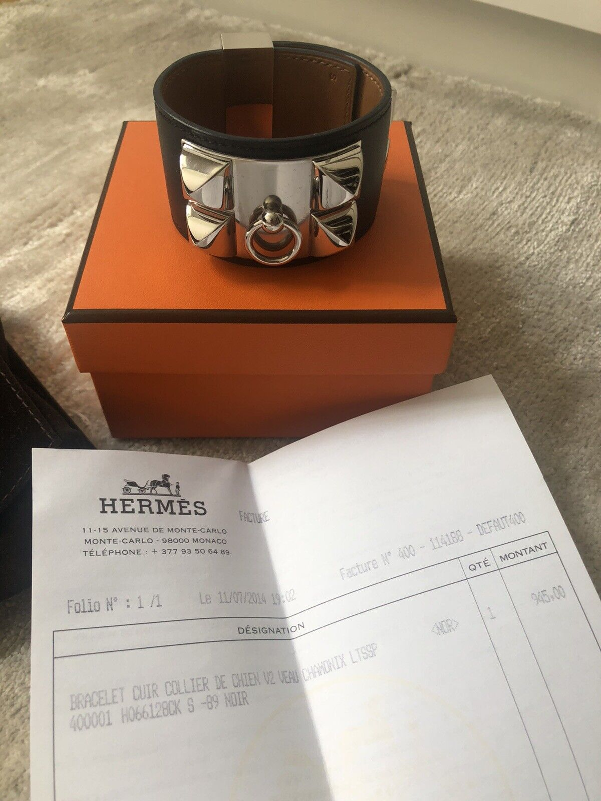 Bracelet Collier De Chien par Hermès Argent Noir