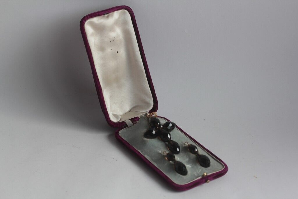 Parure Croix Or 18 K Quartz fumé Boucles d'oreilles XIXe siècle (61669)