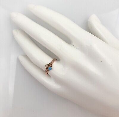 Bague ancienne de jeune fille or rose 18 cts, petites turquoise et perle T.55/56
