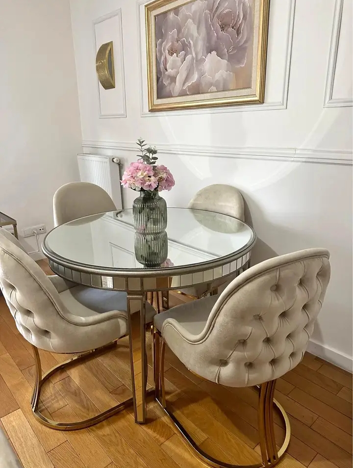 Table à manger ronde miroir et bois