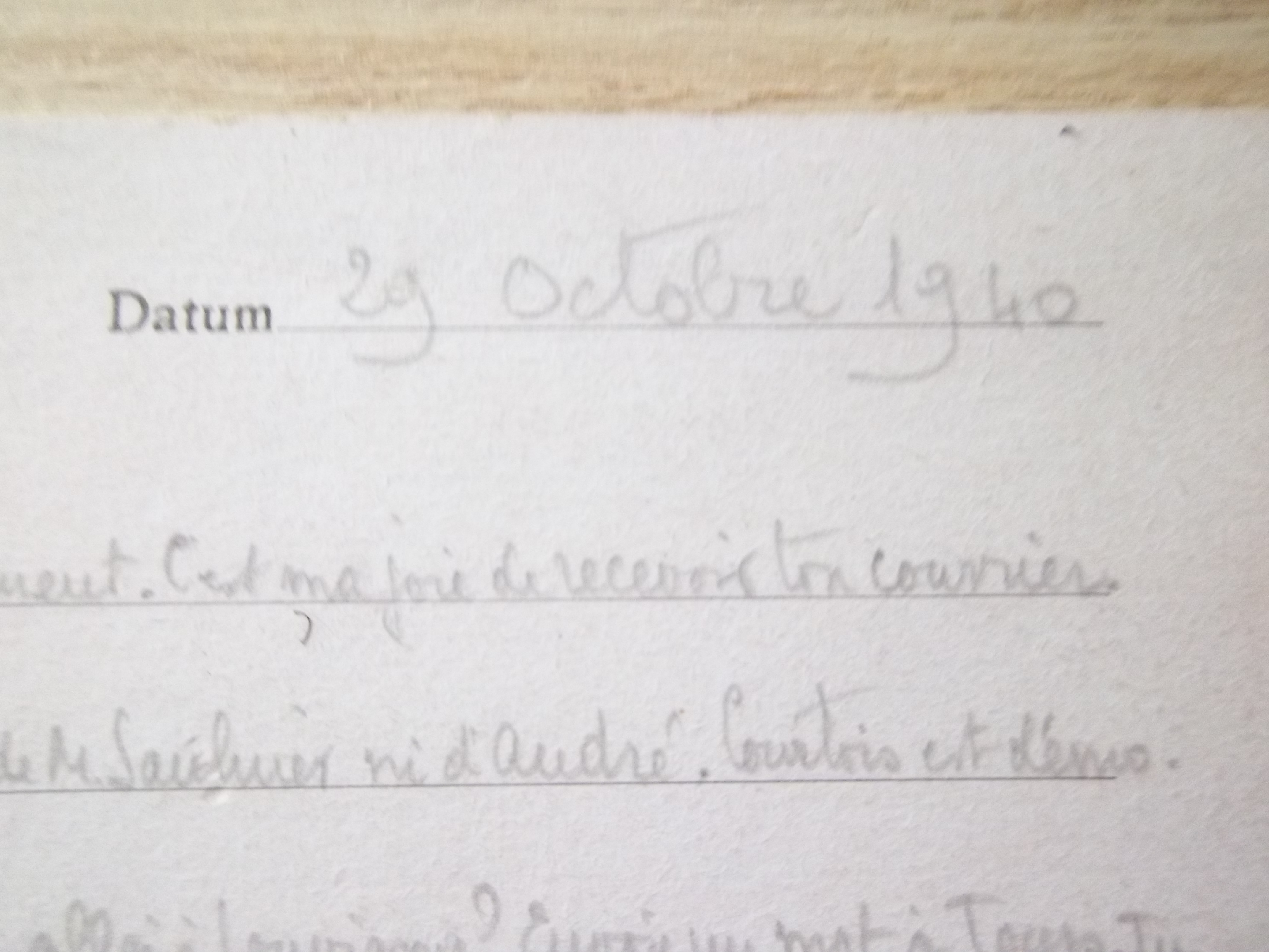 Lettre de prisonnier de guerre du 29 octobre 1940
