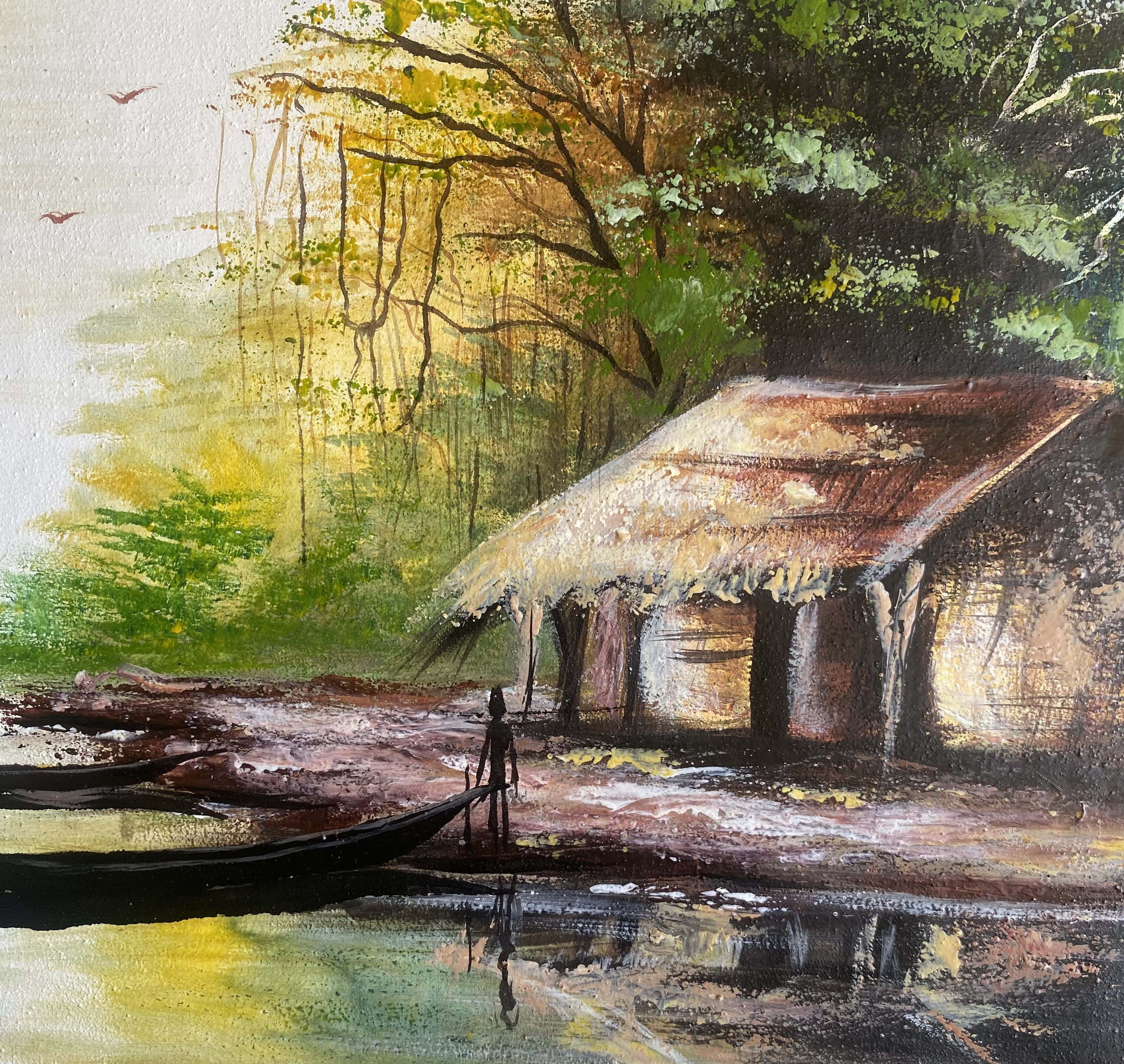 Tableau peinture à huile ( village africain)