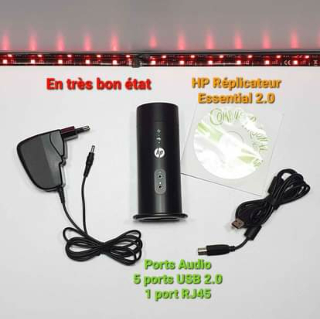 🚚 Réplicateur de ports HP Essential USB 2.0 - 5 USB / 1 RJ45 / 2 Audio