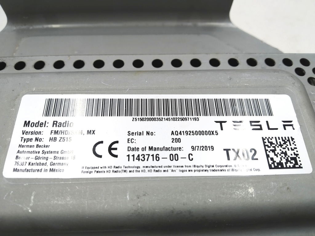 Radio FM/HD Tesla modèle X 1143716-00-C