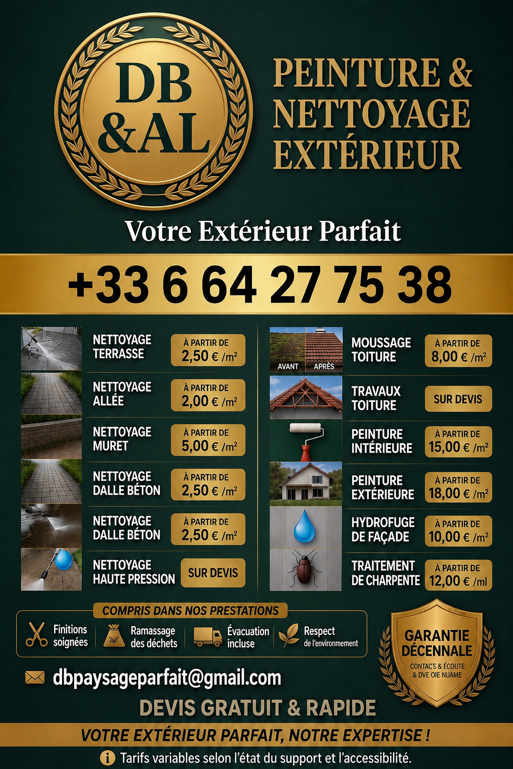 Services d’entretien d’espaces extérieurs et travaux de rénovation