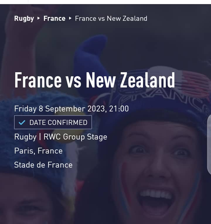 Ticket match d'ouverture France vs New Zealand