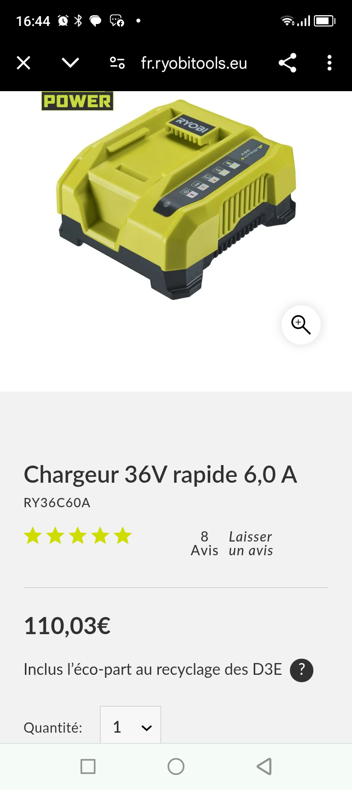 Chargeur Ryobi 36V neuf