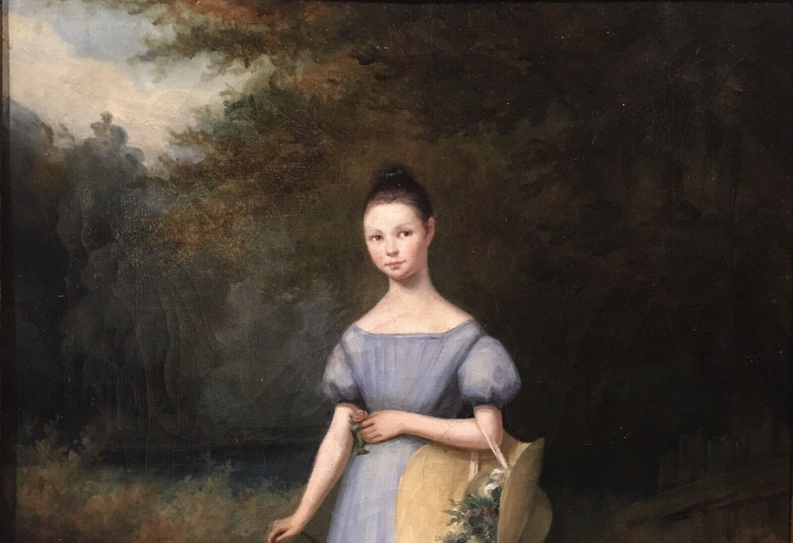 Tableau Peinture Cadre 19ème XIXème Portrait jeune fille Bourgeoisie rare ancien