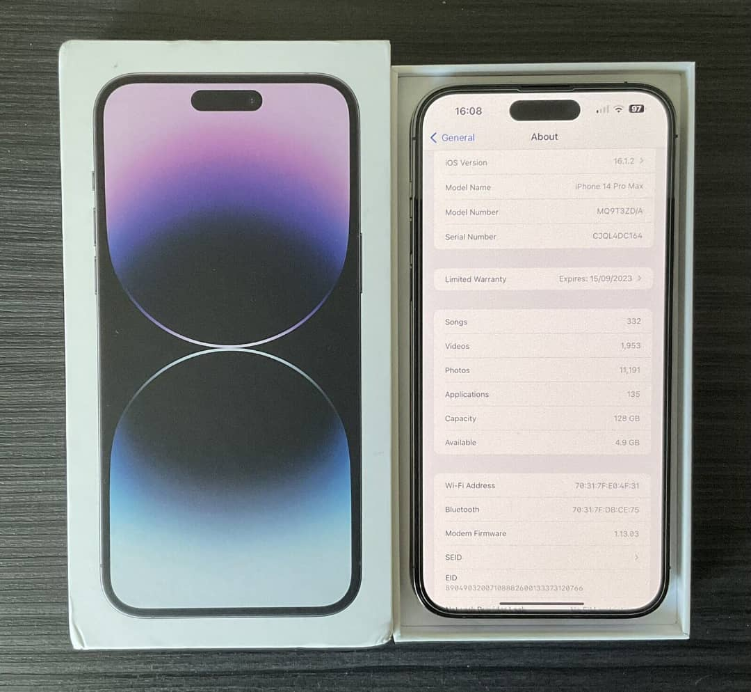 Apple iPhone 14 Pro Max Deep Purple 128 Go débloqué - État impeccable