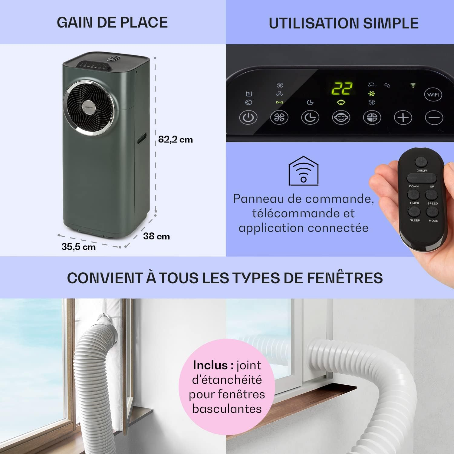 Klarstein Climatiseur Mobile Silencieux, Smart Climatisation Portable - Miniature 7