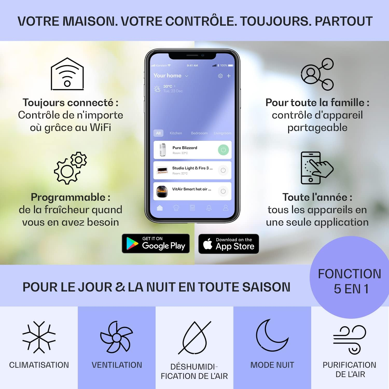 Klarstein Climatiseur Mobile Silencieux, Smart Climatisation Portable - Miniature 4