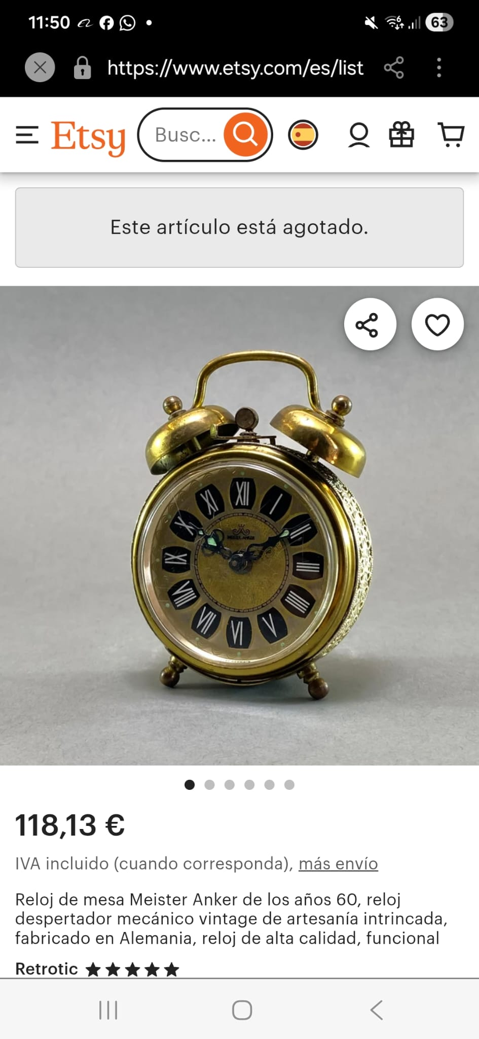 Horloge de table Meister Anker années 1960