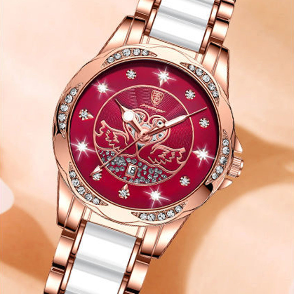 Montre à quartz étanche et lumineuse pour femmes, marque suisse,
avec diamant,