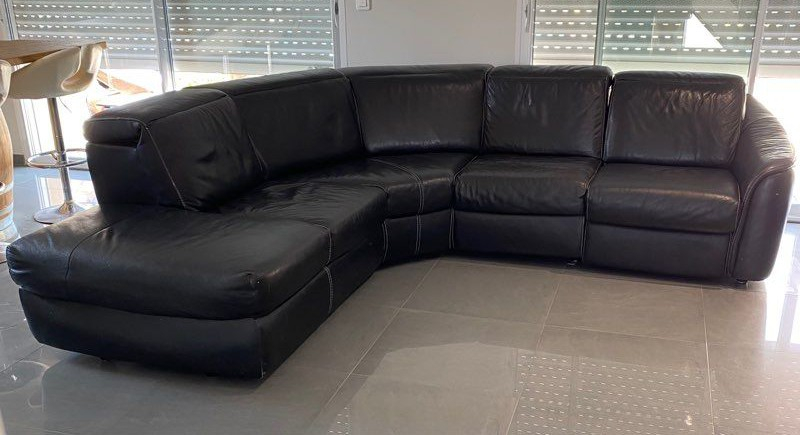 canapé d’angle en cuir de buffle Relax électrique
