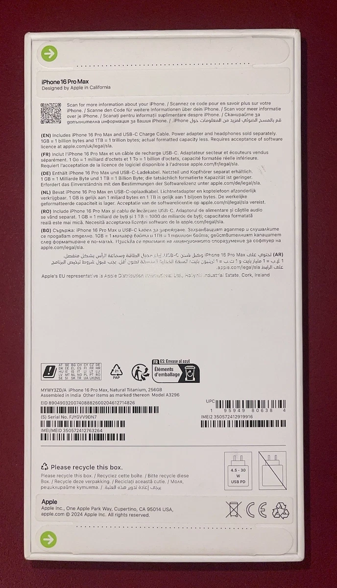 Apple iPhone 16 Pro Max 256 Go Naturel Titanium Neuf