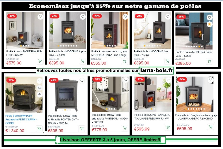 Poêles à bois en PROMO avec LIVRAISON OFFERTE, OFFRE limitée