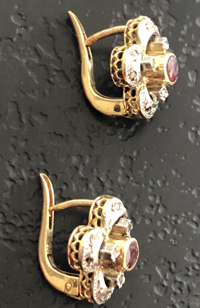 Antique Xix Solid Gold Earrings Bijoux Anciens Dormeuses Or Massif 18 K Napoleon