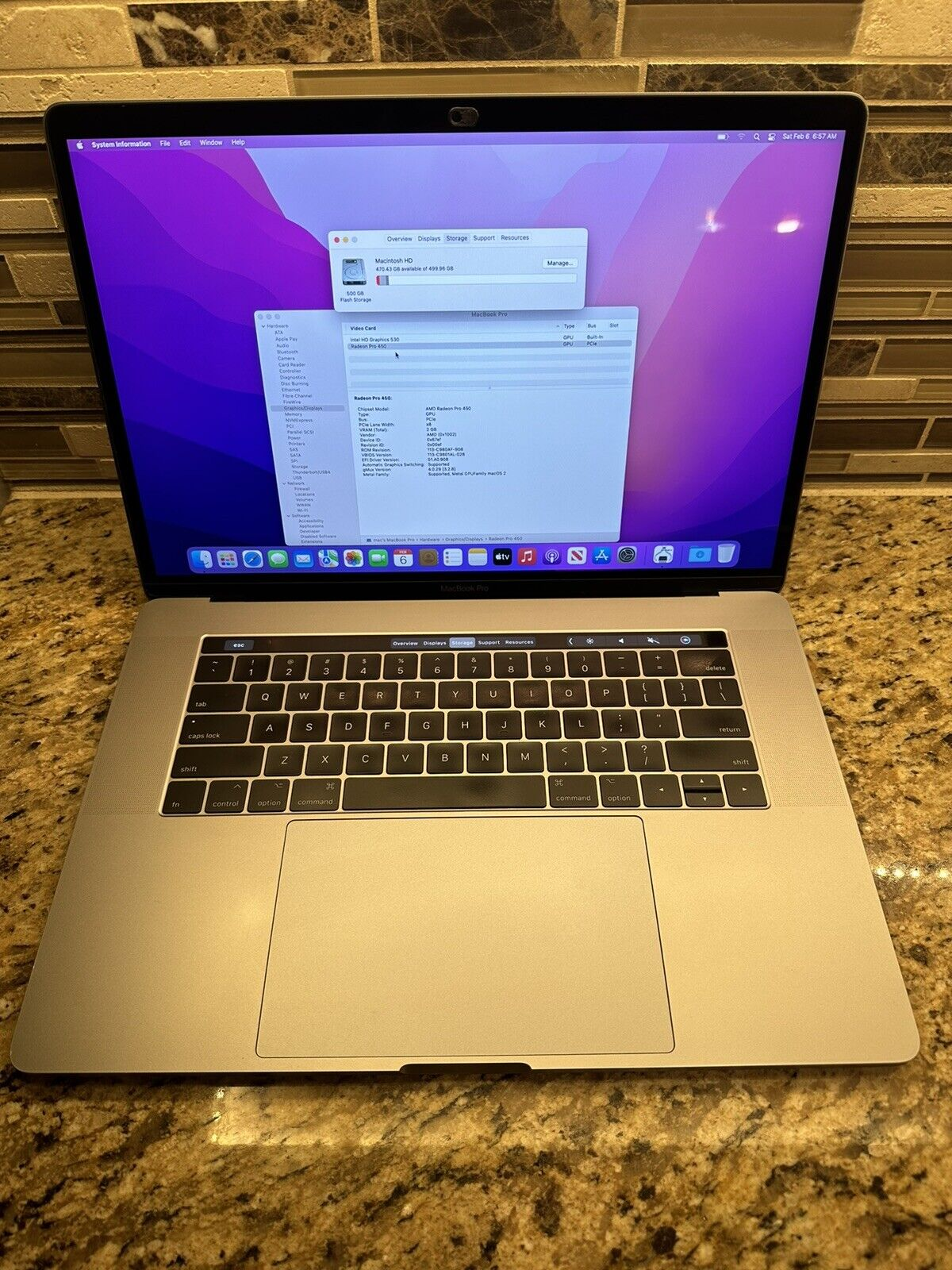 Apple MacBook Pro Core i7 2,6GHz 16Go RAM 512Go SSD 15" Touchbar + Garantie